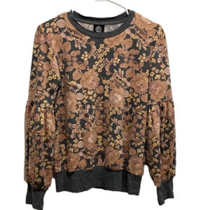Bobeau floral print lantern sleeve top sweater size small